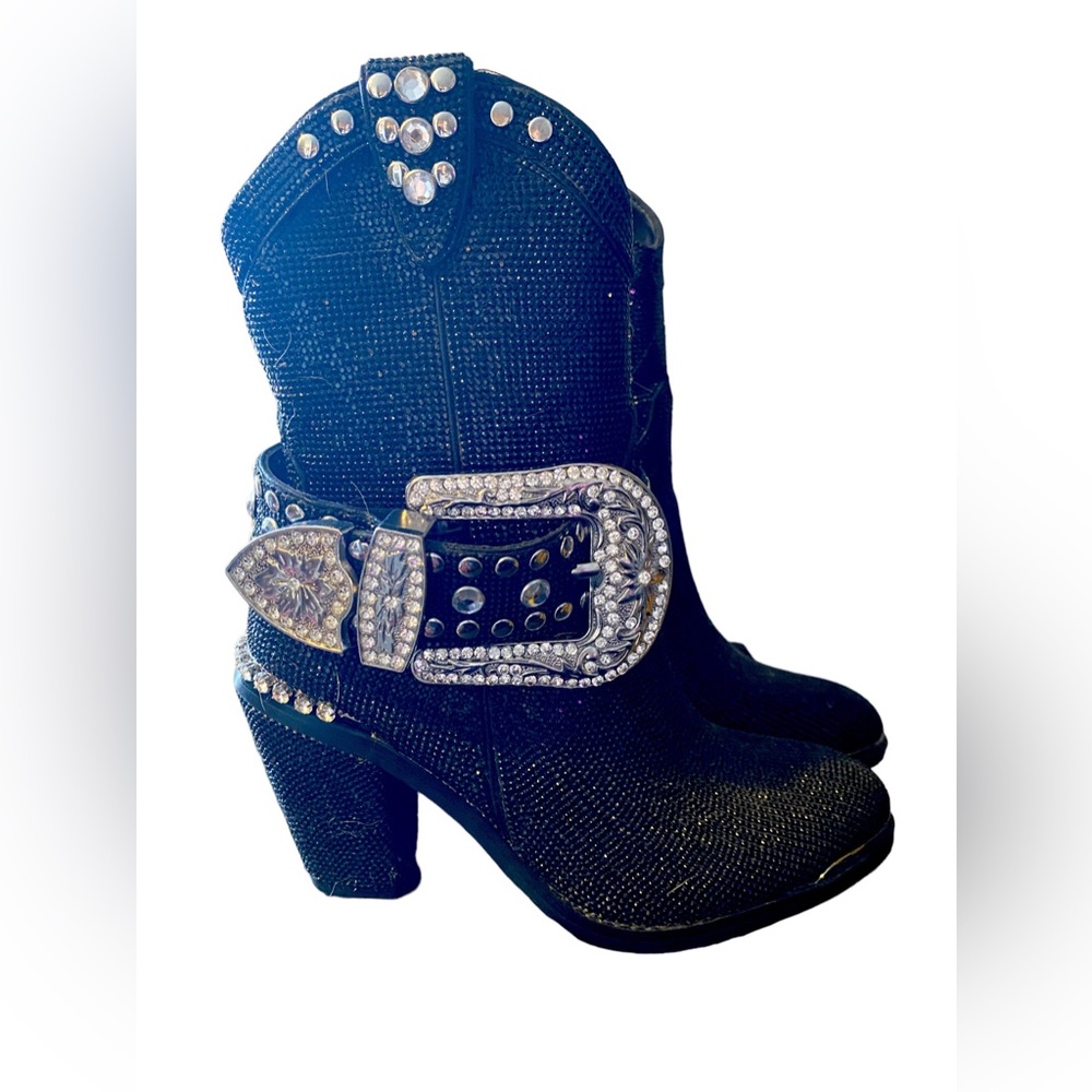 Black rhinestone cowboy boots